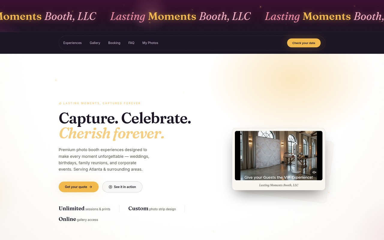 Lasting Moments Booth website design preview